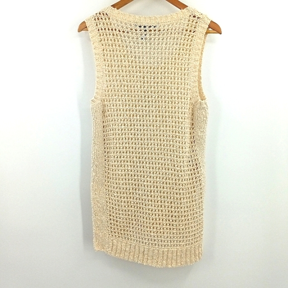 BCBGMAXAZRIA Cream Open Knit High Low Cotton Sweater Vest Size Medium - Picture 6 of 12